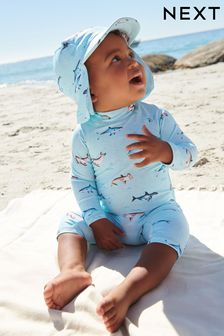 Meerestiere/Blau - Sunsafe 2pc All-in-one Swimsuit And Hat (3 Monate bis 7 Jahre) (C84658) | 24 € - 29 €