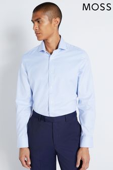 Moss Bros Blue Tailored Fit Sky Puppytooth Single Cuff Shirt (C84720) | $74
