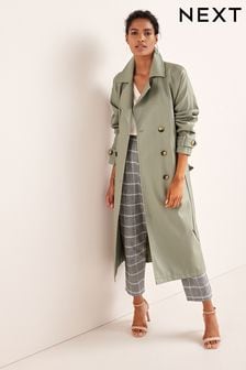 Grijs-groen - Faux Leather Belted Trench Coat (C84737) | €94