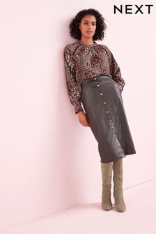 Dunkles Beerenrot - Pu Faux Leather Button Down Midi Skirt (C84837) | 48 €