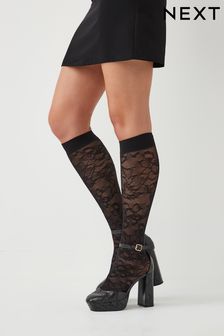 Black Lace Patterned Knee High Sheer Socks 3 Pack (C84908) | 35 zł