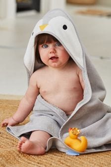 JoJo Maman Bébé Grey Penguin Hooded Towel (C85027) | €25.50
