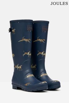 Joules Navy Blue Dog Print Adjustable Tall Wellies (C85302) | CA$163