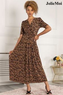 Jolie Moi Akayla bruine lange jurk van jersey met print (C85323) | €121