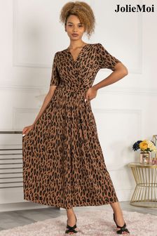 Jolie Moi Akayla Printed Brown Jersey Maxi Dress