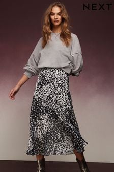 Monochrome Animal Asymmetric Midi Skirt (C85467) | $64
