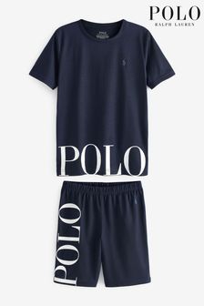 Marineblau - Polo Ralph Lauren Pyjama mit Logo-T-Shirt und Shorts (C85574) | 61 €