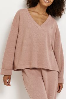River Island Pink Fluffy V-Neck Sweatshirt (C85602) | €41