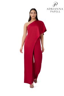 Adrianna Papell Red Satin Crepe One-shoulder Jumpsuit (C85671) | HK$1,949