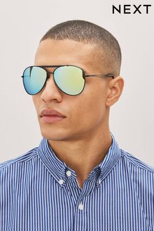 Black/Blue Pilot Polarised Sunglasses (C85718) | 84 zł