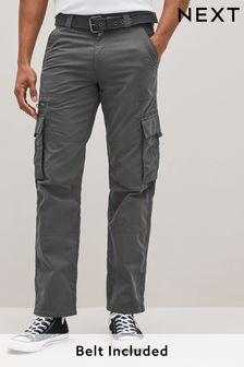Charcoal Grey Relaxed Belted Tech Cargo Trousers (C86019) | $70