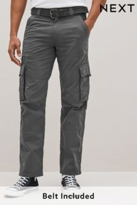 Gris anthracite - Pantalon cargo à ceinture en tissu technique (C86019) | €35