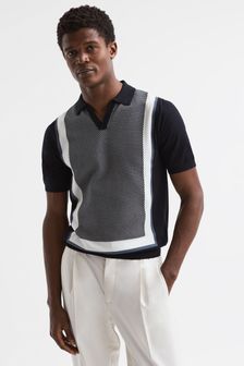 Reiss Navy Kennington Slim Fit Cotton Cuban Collar Shirt (C86060) | $263