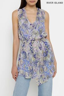 River Island Purple Metallic Thread Printed Blouse (C86078) | €22