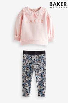 Baker By Ted Baker (0-6 lat) Komplet: legginsy i różowy sweter z kołnierzykiem (C86236) | 107 zł - 125 zł