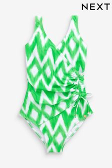 Green Zigzag Ruched Side Tummy Control Swimsuit (C86298) | 187 QAR