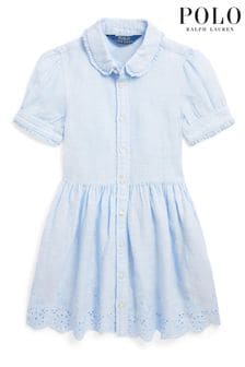 Хлопковое платье-рубашка для девочек с оборками и логотипом Polo Ralph Lauren (C86336) | €82 - €88