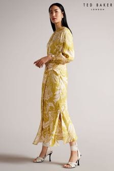 Ted Baker Yellow Saraiy Printed Sarong Detail Midi Dress (C86573) | €121