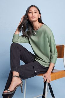 Khaki Green 3/4 Length Sleeve T-Shirt (C86619) | KRW21,300