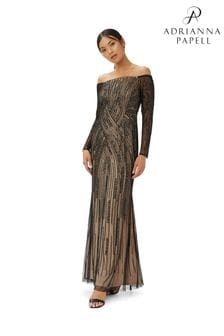 Adrianna Papell Beaded Off Shoulder Black Gown (C86984) | €338