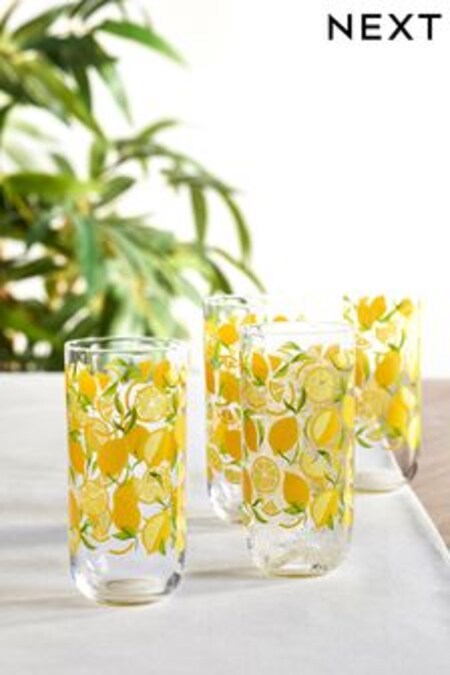 Yellow Lemon Print Set of 4 Tall Tumbler Glasses (C87249) | kr179