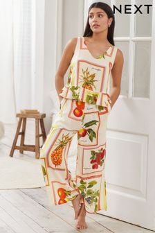 Cream Fruit Print Woven Vest Pyjamas (C87283) | 99 zł