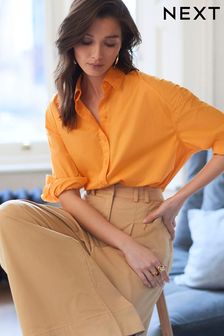 Orange Oversized Long Sleeve Cotton Shirt (C87504) | €14