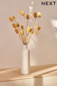 Ochre Yellow Artificial Dried Thistles In Ceramic Vase (C87560) | €53