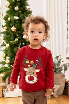JoJo Maman Bébé Red Reindeer Appliqué Sweatshirt (C87672) | HK$262
