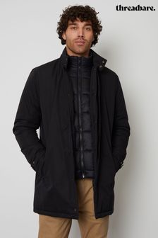 Threadbare Black Showerproof Mock Layer Funnel Neck Coat (C87781) | €86