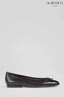 שחור - נעלי בלרינה שטוחות עם פנל קדמי מעור מצופה לכה של L.k. Bennett דגם Kara (C87803) | ‏1,001 ‏₪