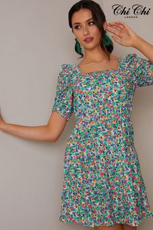 Chi Chi London Green V-Neckline Floral Mini Dress (C87925) | AED322