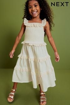 Белый - Ярусное трикотажное платье миди с вышивкой ришелье (3-16 лет) (C88080) | €15 - €19