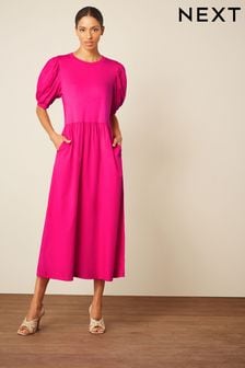 Bright Pink Jersey and Woven Mix Dress (C88102) | $53