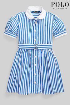 Синий - Платье-рубашка в полоску с короткими рукавами и логотипом Polo Ralph Lauren (C88387) | €124 - €136