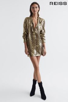 Reiss Gold Miller Metallic Mini Skirt (C88463) | €195