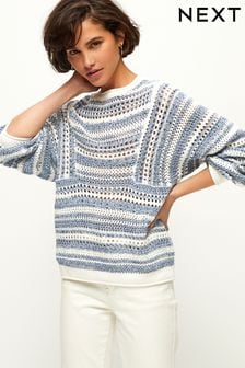 Niebieski - Sweter z długim rękawem i ozdobnym szwem (C88499) | 180 zł