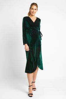 JoJo Maman Bébé Green Velvet Wrap Maternity & Nursing Dress (C88533) | $103