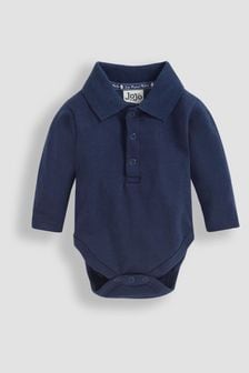 أزرق داكن - Jojo Maman Bébé Plain Long Sleeve Polo Shirt Bodysuit (C88589) | 78 د.إ