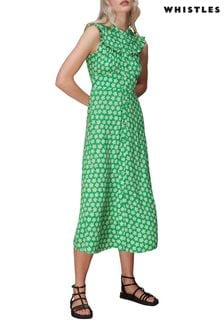 Whistles Green Daisy Check Frill Midi Dress (C88628) | €79