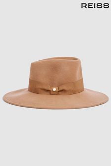 Reiss Camel Claudia Wool Wide Brim Fedora Hat (C88663) | AED562