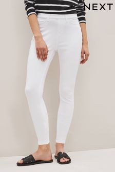 White Cropped Denim Jersey Leggings (C88969) | kr224