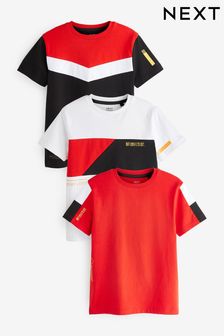 Červená - Sada 3 triček s krátkými rukávy a barevnými díly (3-16 let) (C88972) | 760 Kč - 1 060 Kč