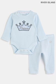 Set Bebeluși cu model gofrat pentru băieți River Island Albastru Little Prince (C89007) | 120 LEI