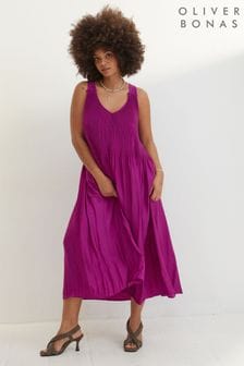 Oliver Bonas Purple Plisse Swing Midi Dress (C89072) | 250 zł
