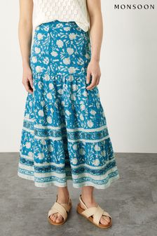 חצאית בצבע כחול דגם Artisan Studio Woodblock של Monsoon (C89206) | ‏256 ₪