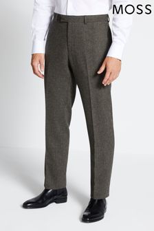 MOSS Regular Fit Olive Green Herringbone Suit: Trousers (C89237) | $132