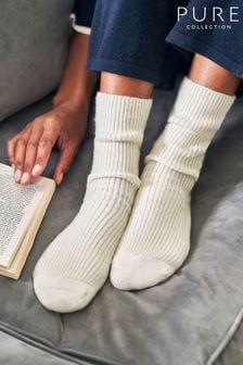 Pure Collection White Cashmere Blend Bed Socks (C89364) | €51