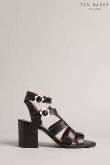 Ted Baker Tabaria Black Strappy Block Heeled Leather Sandals (C89367) | 168 €