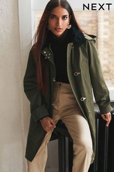 Khaki Green Shower Resistant Waxed Effect Jacket With Duffle Fastening (C89557) | €62